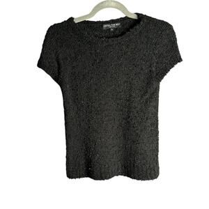 Central Park West Black Popcorn Sweater Short Sleeve Round Neckline Size XS